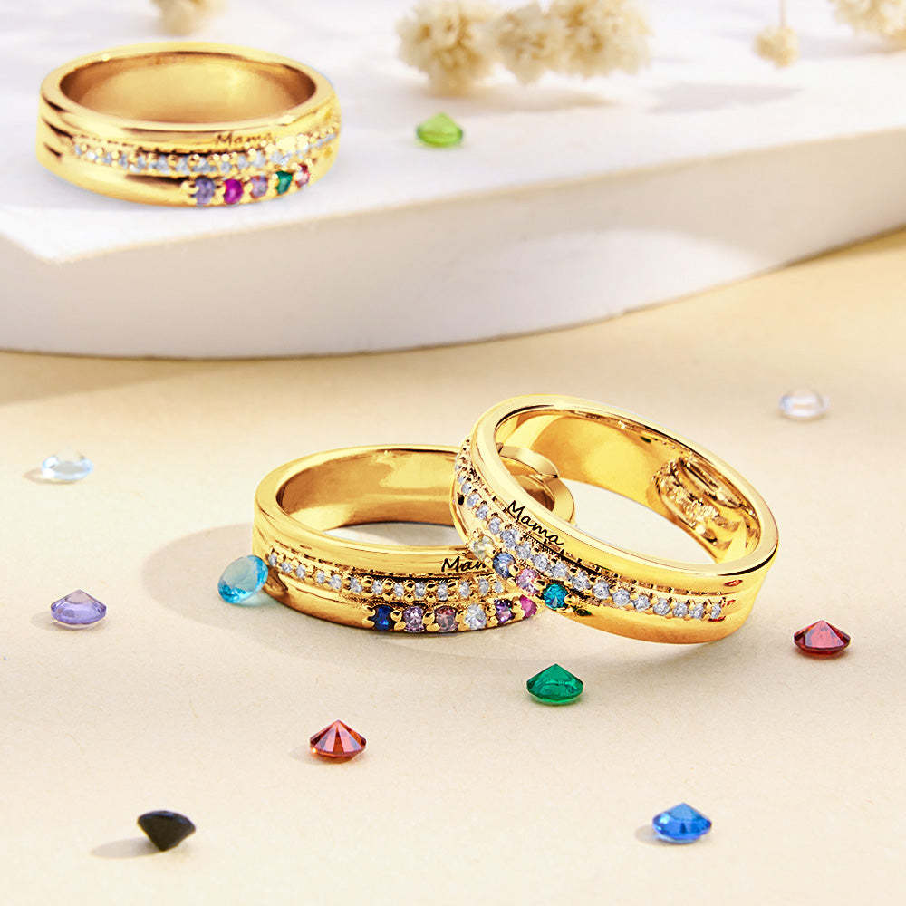 Personalized Birthstones Ring with Engraved Text Ring Jewelry Anniversary Birthday Gift for Her - soufeelmy