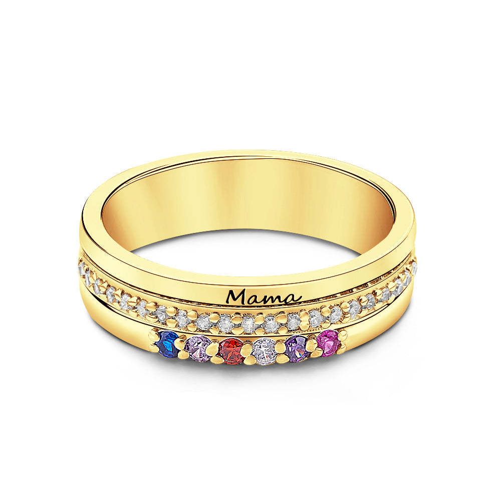 Personalized Birthstones Ring with Engraved Text Ring Jewelry Anniversary Birthday Gift for Her - soufeelmy