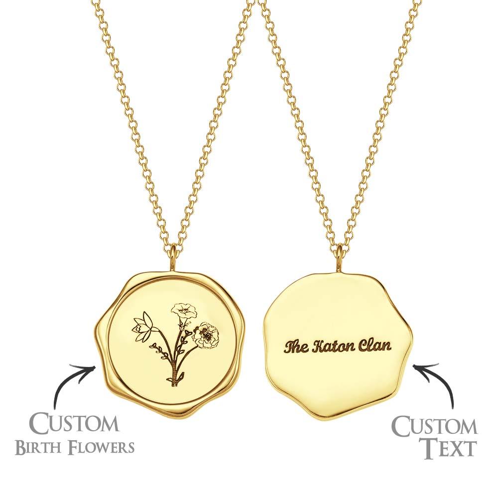 Custom Text Necklace with 3 Birth Flower Personalized Bouquet Flower Necklace Gift for Mom - soufeelmy