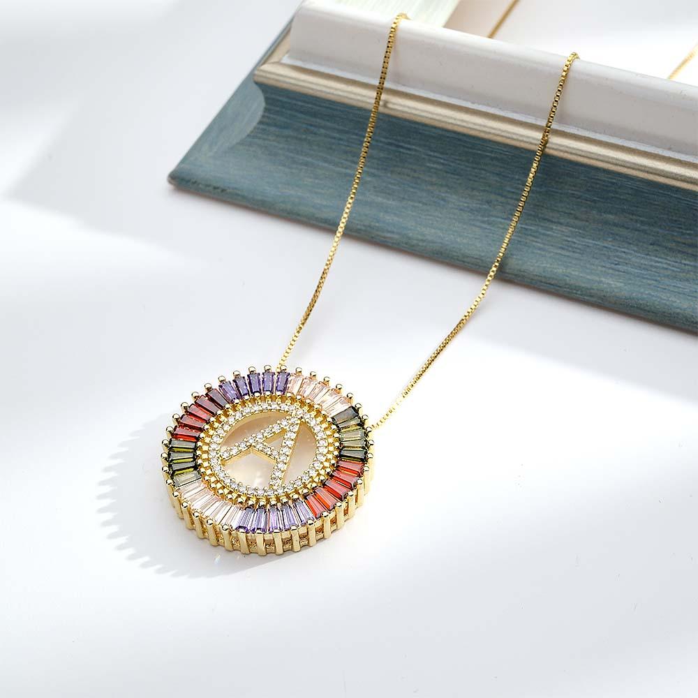 Custom Initial Letter Diamond Necklace Colorful Sunburst Hip Hop Necklace For Him - soufeelmy