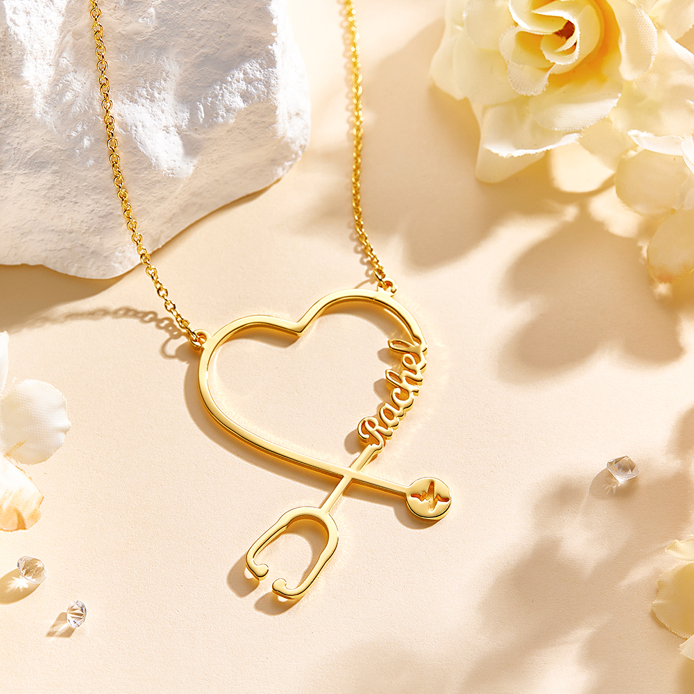 Custom Name Stethoscope Necklace, Heart Name Necklace, Personalized Name Necklace, Best Gifts For Her