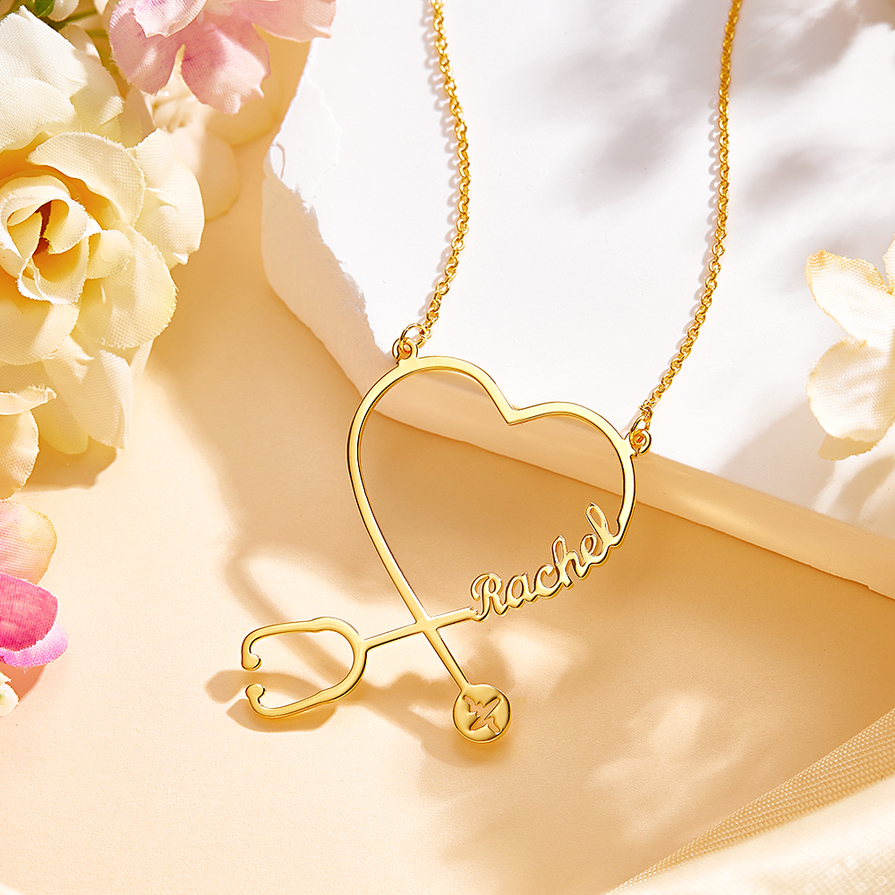 Custom Name Stethoscope Necklace, Heart Name Necklace, Personalized Name Necklace, Best Gifts For Her