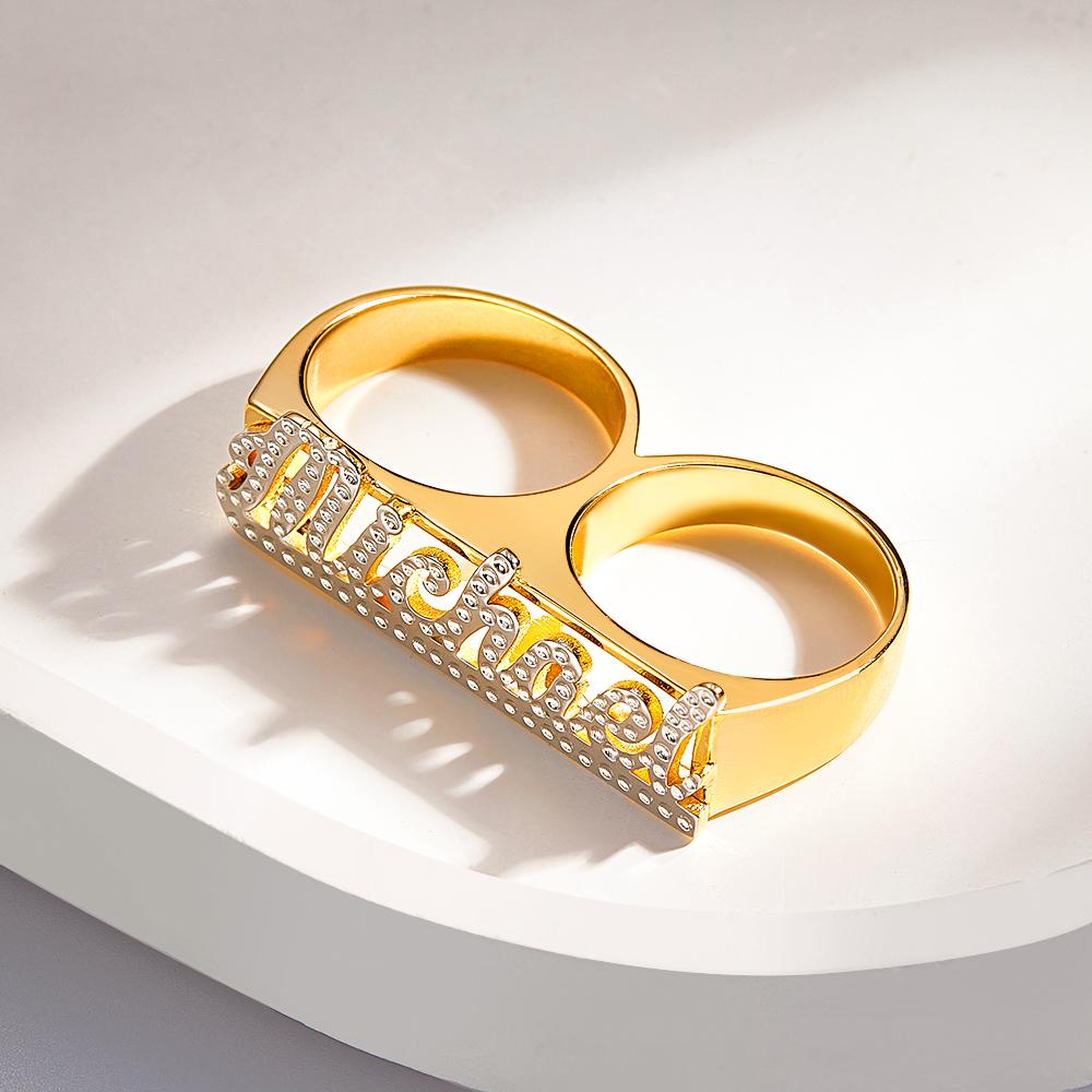 Custom Two Finger Name Ring Personalized Men's Double Band Ring Gift for Him - soufeelmy