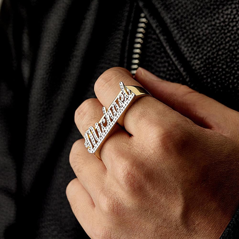 Custom Two Finger Name Ring Personalized Men's Double Band Ring Gift for Him - soufeelmy