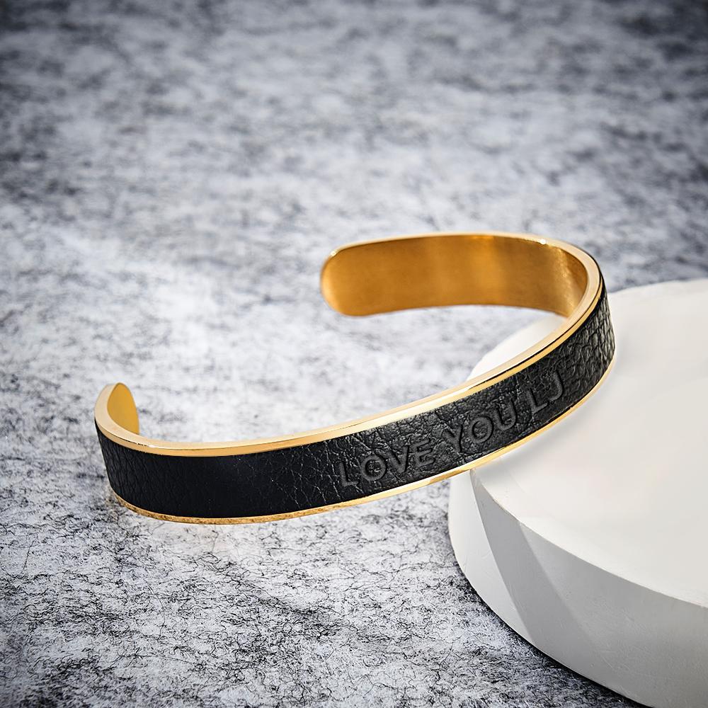 Custom Man Leather Bracelet Personalized Vintage Stainless Steel Adjustable Bracelet - soufeelmy