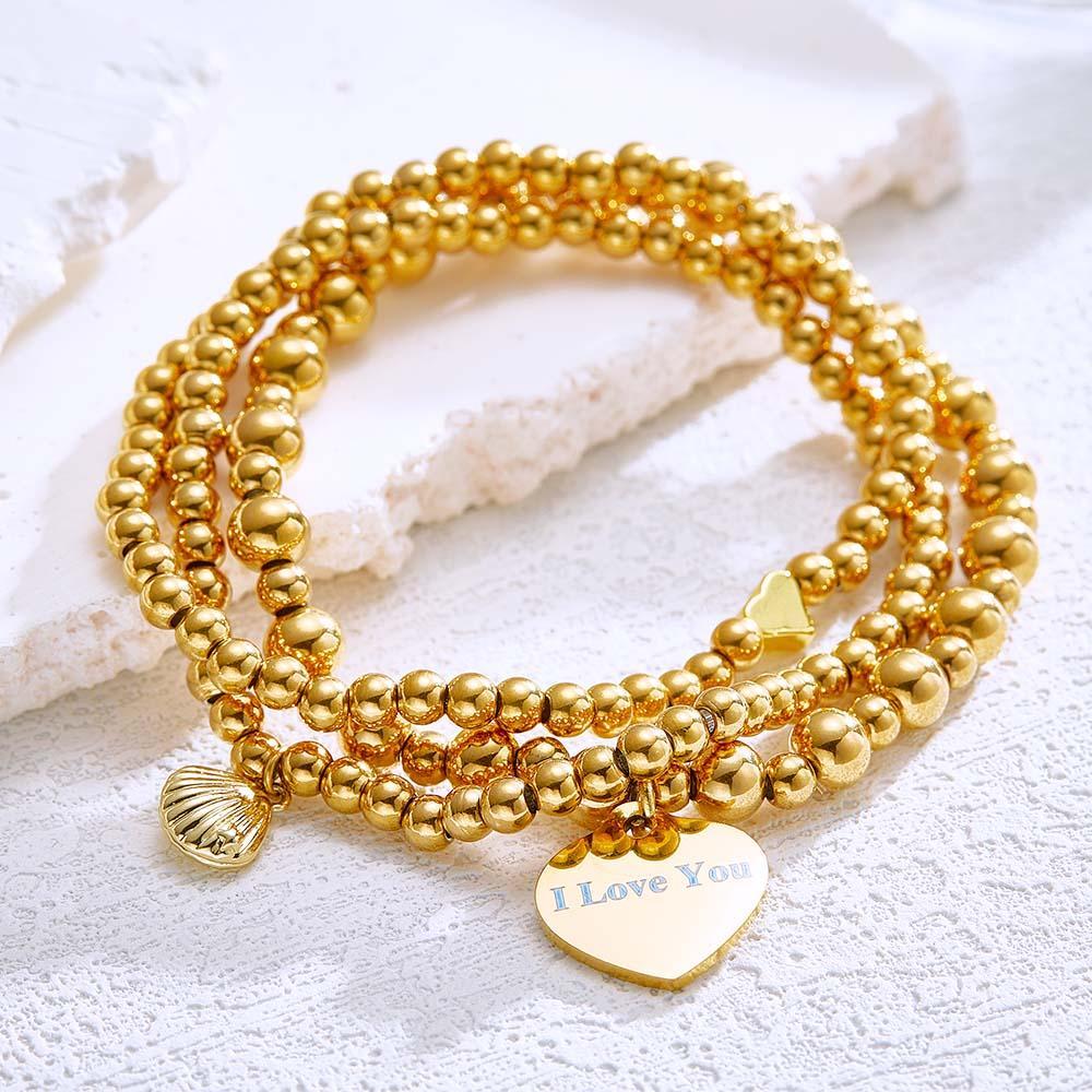 Custom Engraved Hearts of Love Bracelet Stack Metal Gift for Her - soufeelmy