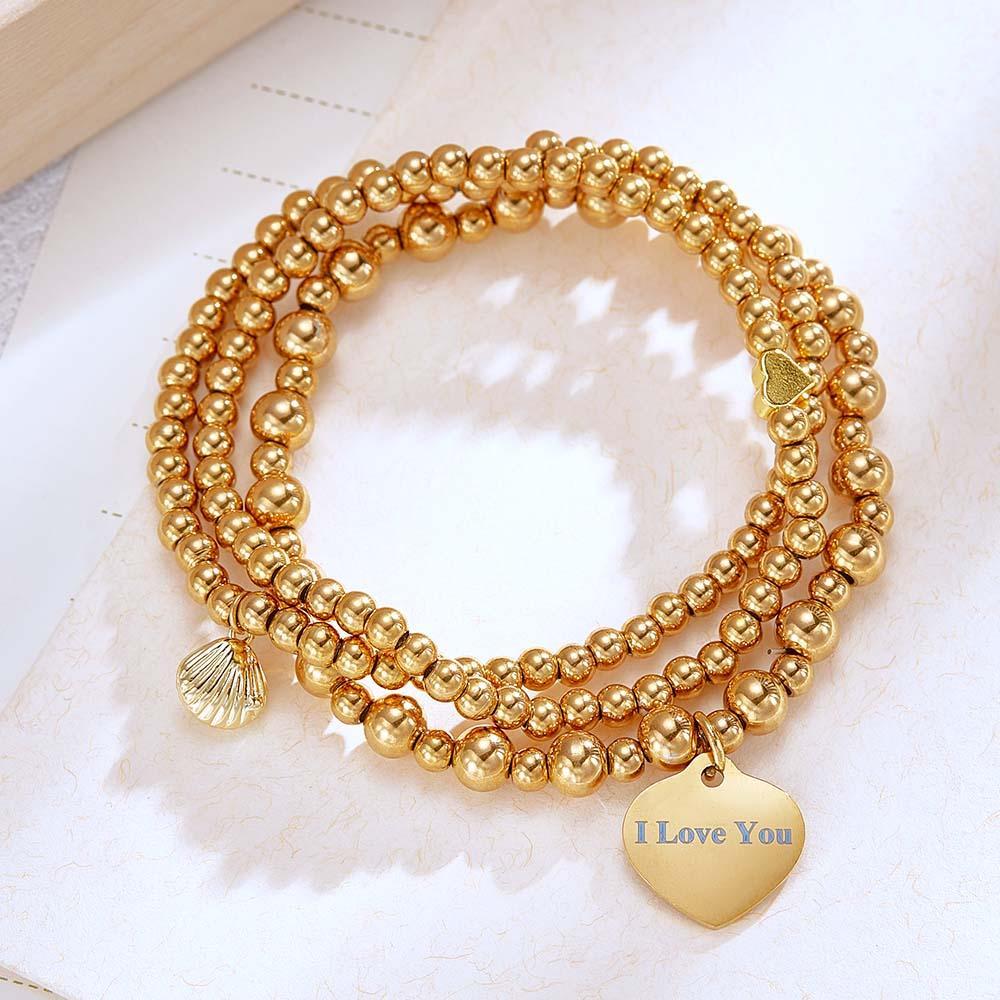 Custom Engraved Hearts of Love Bracelet Stack Metal Gift for Her - soufeelmy