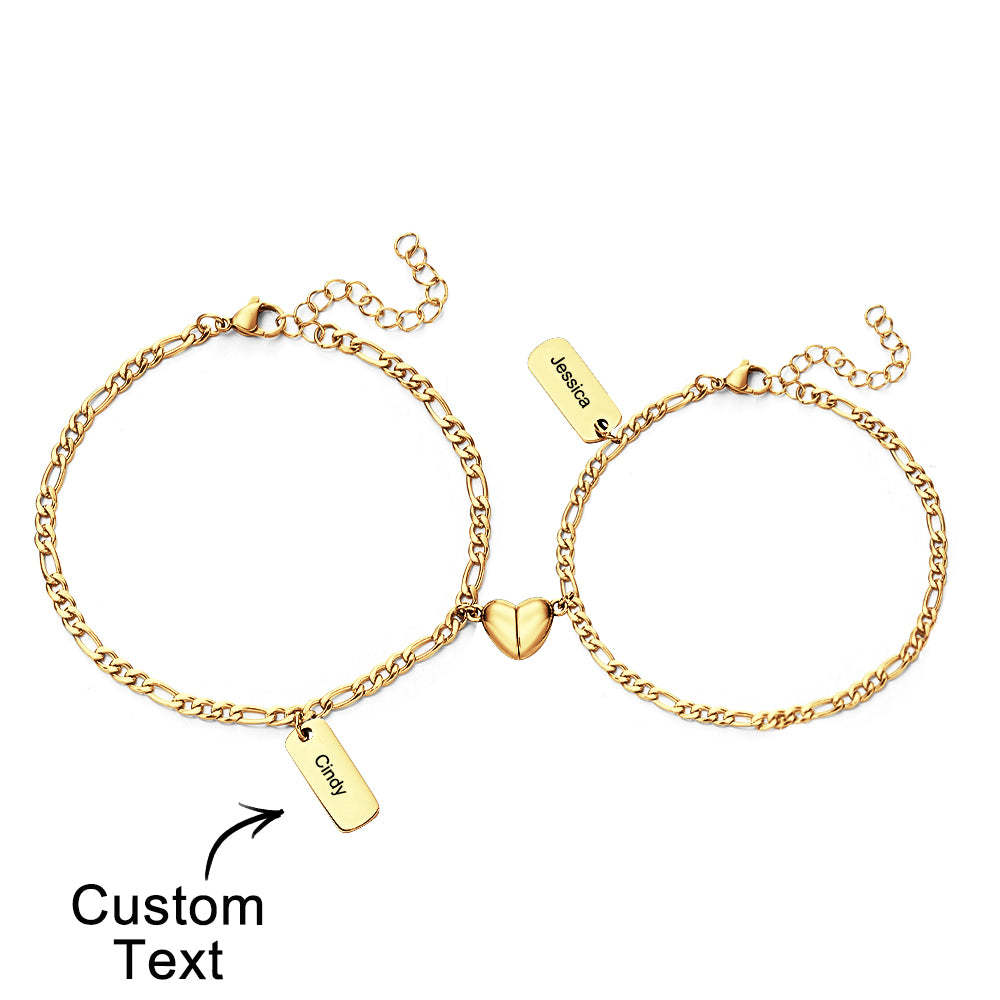 Custom Engraved Bracelet Magnetic Heart Simple Chain Couple Gift - soufeelmy