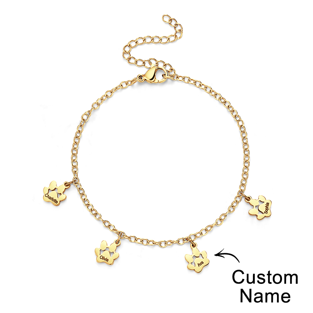 Custom Name Paw Print Bracelets 1-6 Names Dog Paw Bracelets Minimalist Cat Paw Bracelets for Pet Lover - soufeelmy