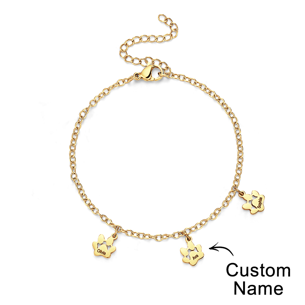 Custom Name Paw Print Bracelets 1-6 Names Dog Paw Bracelets Minimalist Cat Paw Bracelets for Pet Lover - soufeelmy