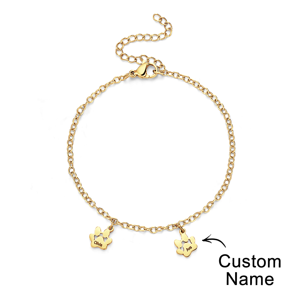 Custom Name Paw Print Bracelets 1-6 Names Dog Paw Bracelets Minimalist Cat Paw Bracelets for Pet Lover - soufeelmy