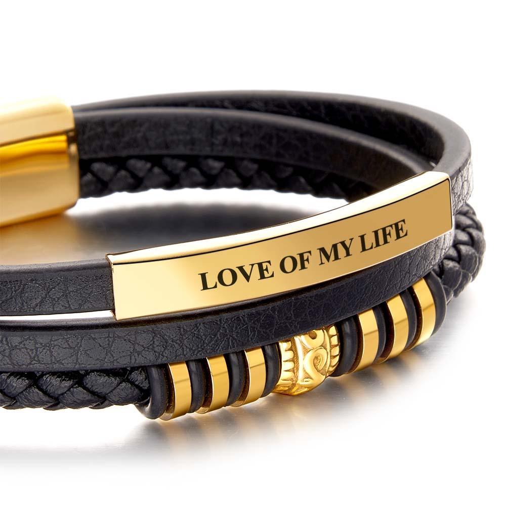 Leather Bracelet for Men "Shine" in Black Magnetic Clasp Made of Stainless Steel in Silver & Gold - soufeelmy