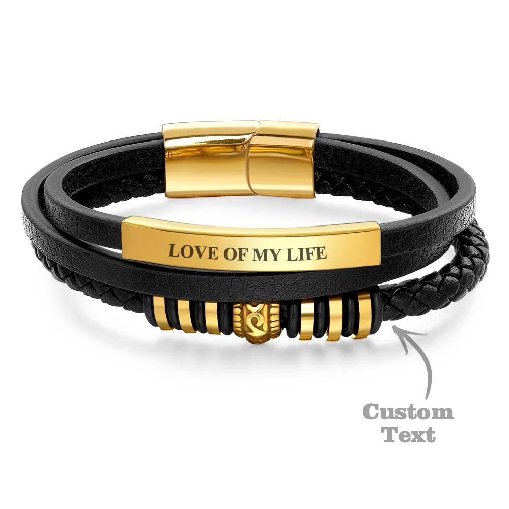 Leather Bracelet for Men "Shine" in Black Magnetic Clasp Made of Stainless Steel in Silver & Gold - soufeelmy