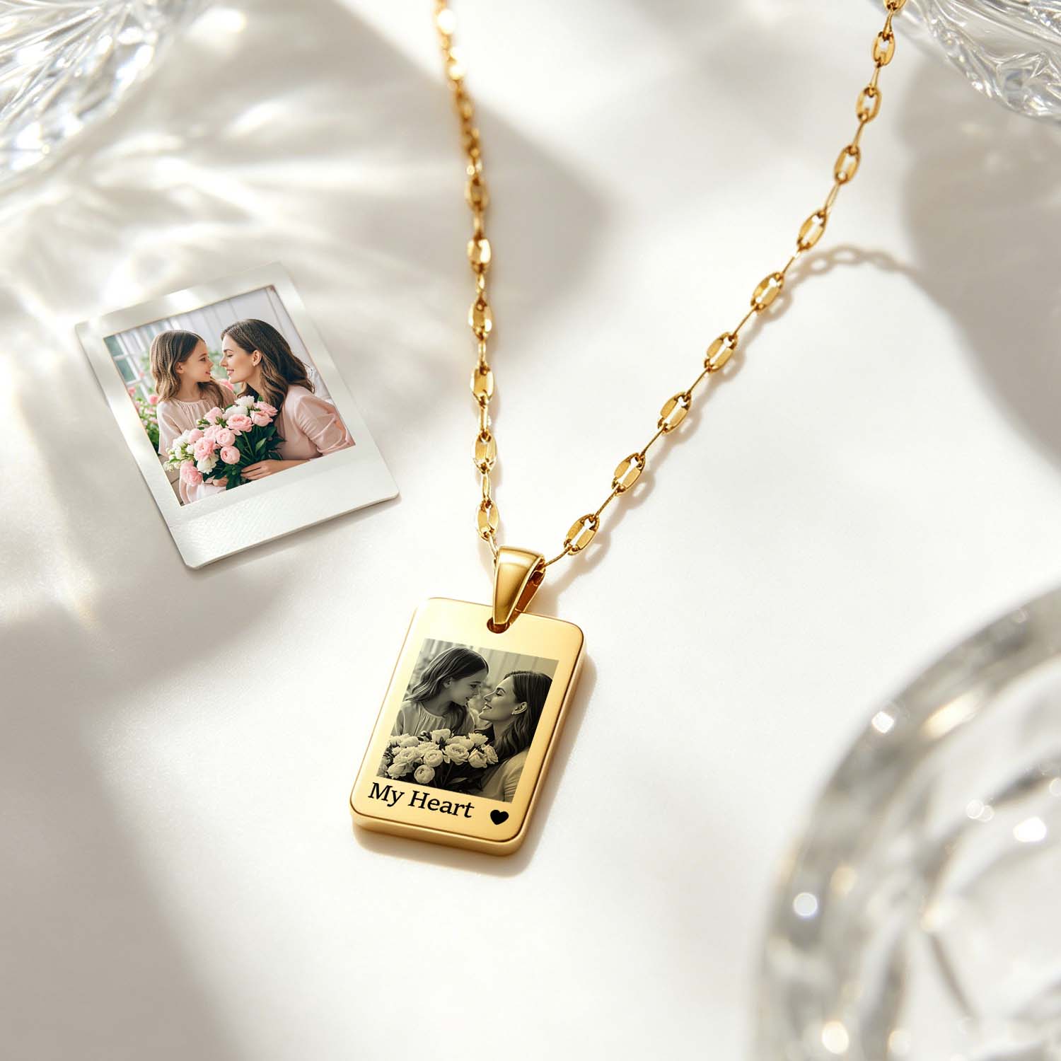 Custom Photo Engraved Necklace Personalized Photo Pendant Jewelry Mother’s Day Gift for Mom from Daughter or Son - soufeelmy