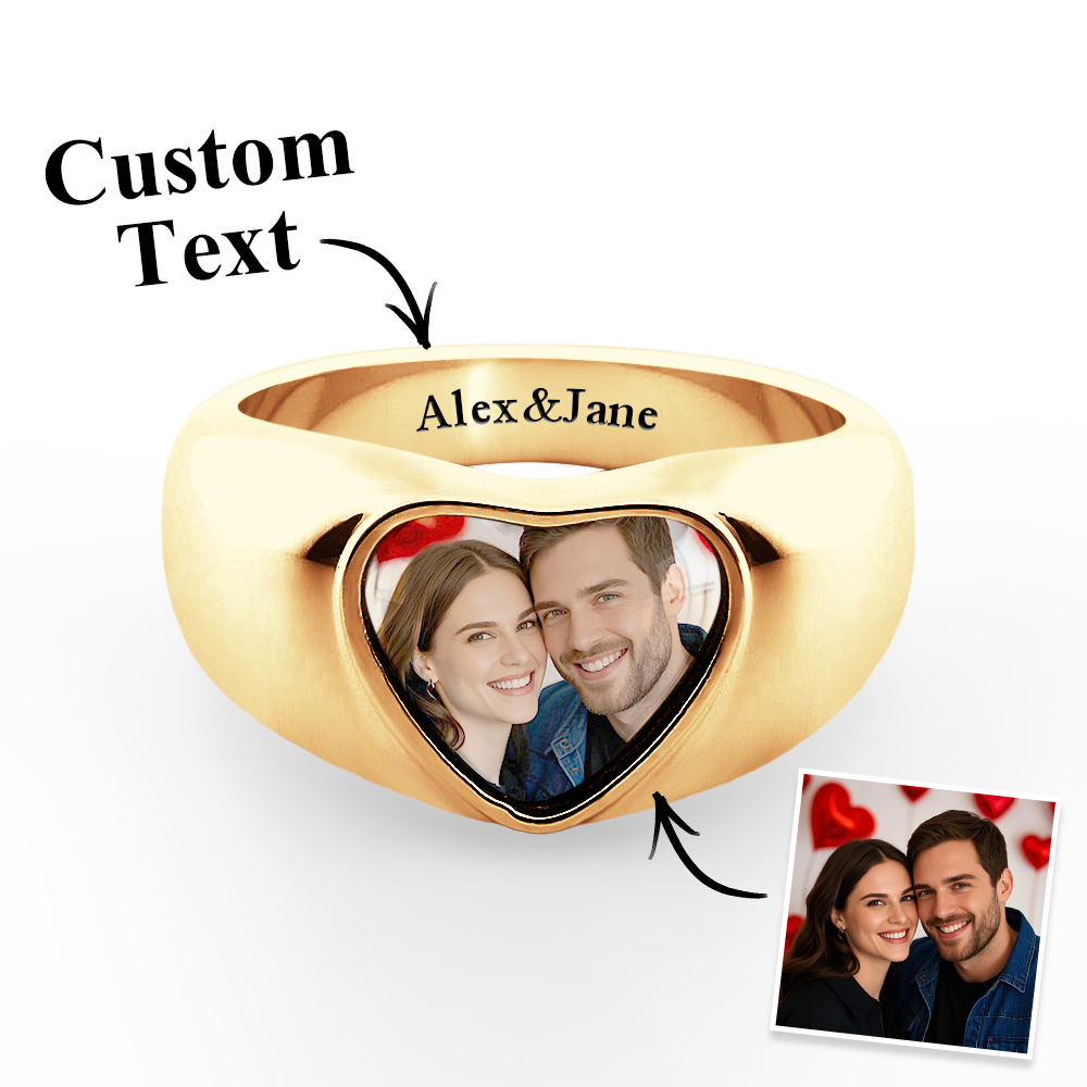 Customized Signet Photo Rings Heart Chunky Band Ring Stainless Steel Personalized Jewelry for Men Women - soufeelmy