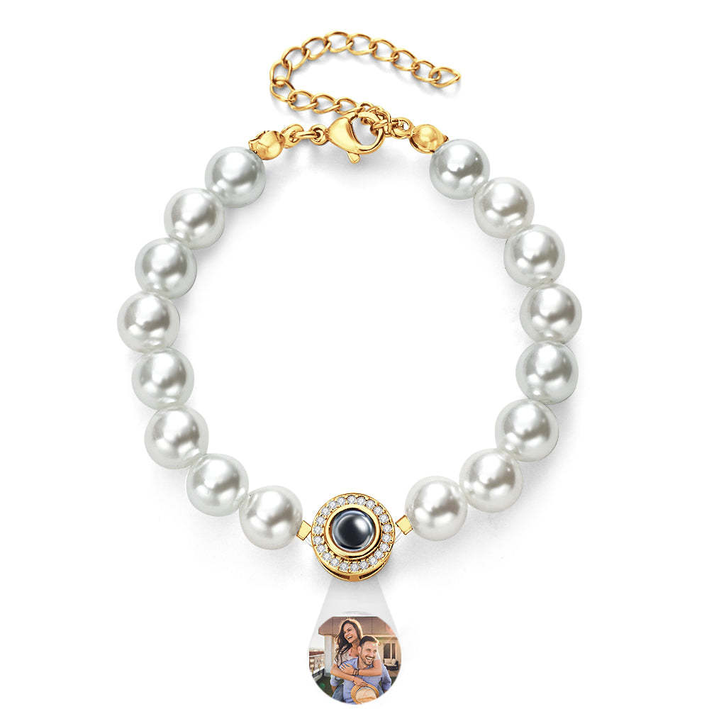 Custom Projection Diamond Beads Bracelet Pearl Chain Couple Gift - soufeelmy
