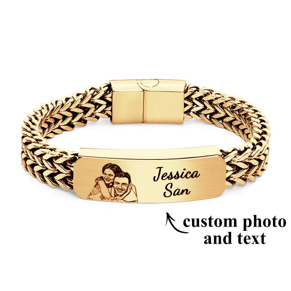 Custom Photo Bracelet Personalized Engraved Fashion Men's Chain Bracelet Father's Day Gift - soufeelmy