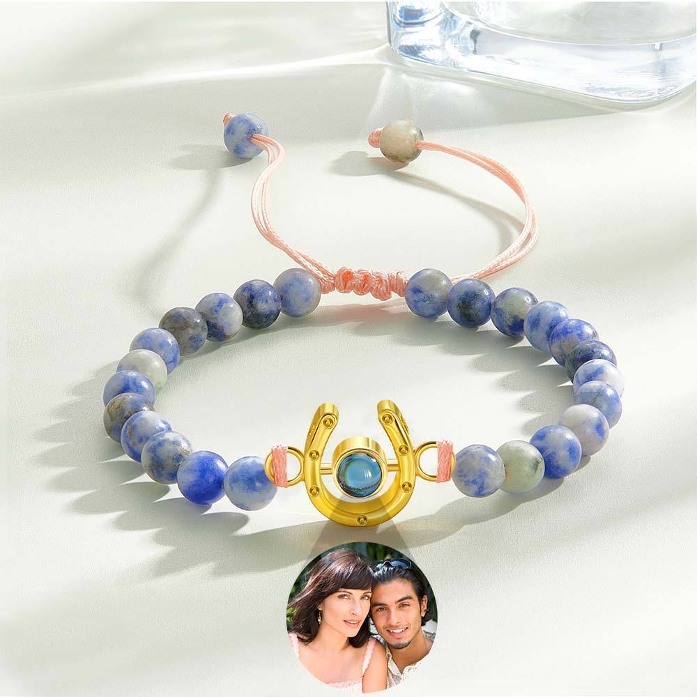 Personalized Horseshoe Charm Photo Projection Beads Bracelet Gift for Horse Lovers - soufeelmy