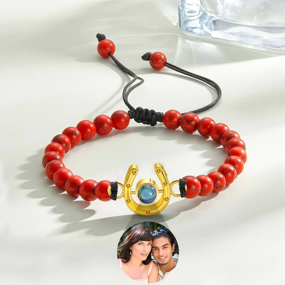 Personalized Horseshoe Charm Photo Projection Beads Bracelet Gift for Horse Lovers - soufeelmy