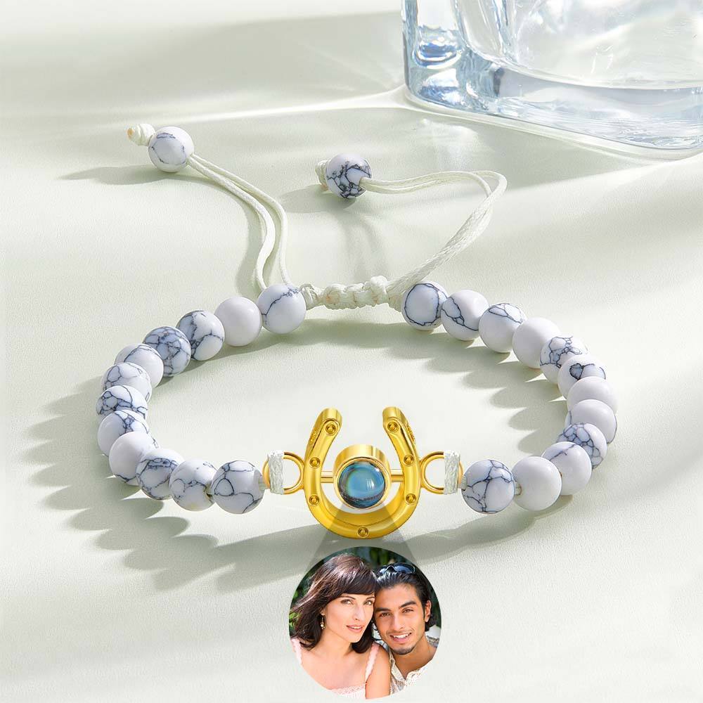 Personalized Horseshoe Charm Photo Projection Beads Bracelet Gift for Horse Lovers - soufeelmy