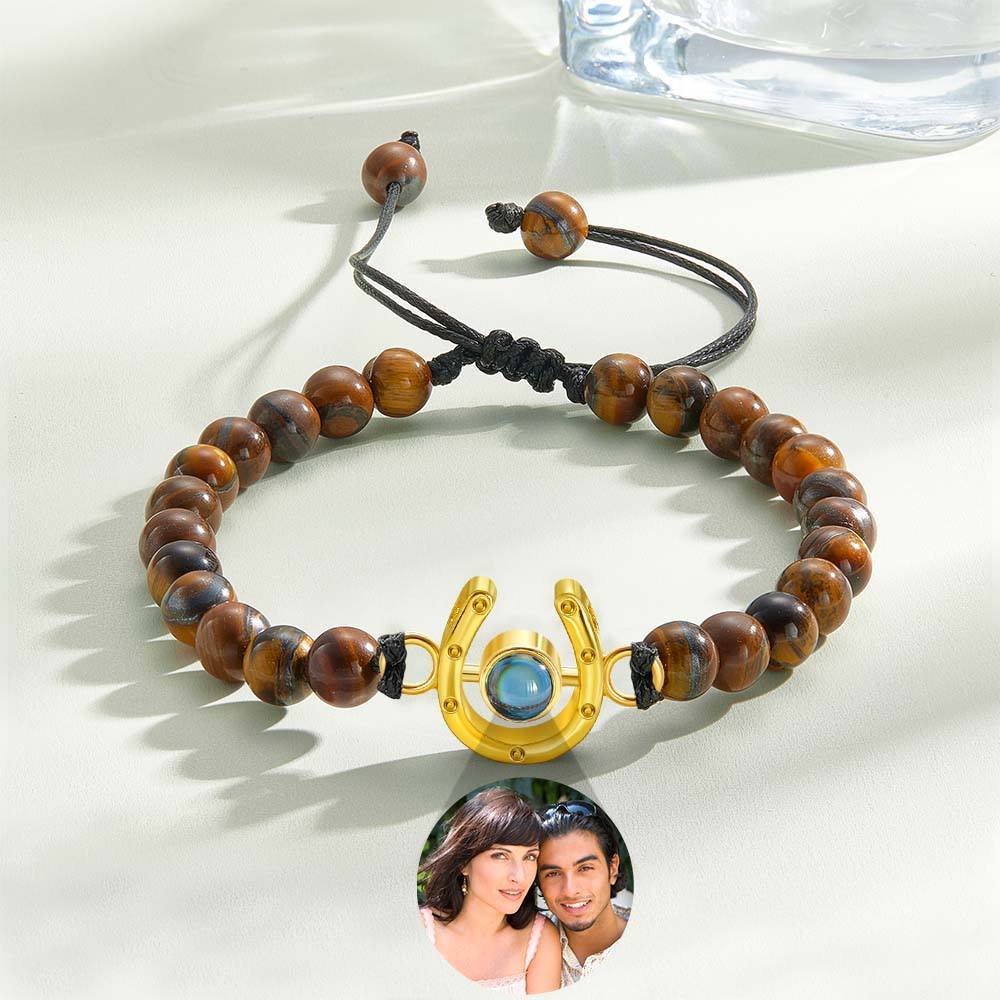 Personalized Horseshoe Charm Photo Projection Beads Bracelet Gift for Horse Lovers - soufeelmy