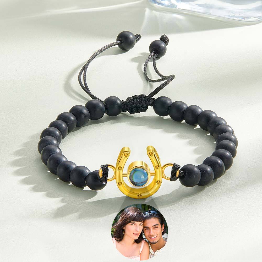 Personalized Horseshoe Charm Photo Projection Beads Bracelet Gift for Horse Lovers - soufeelmy