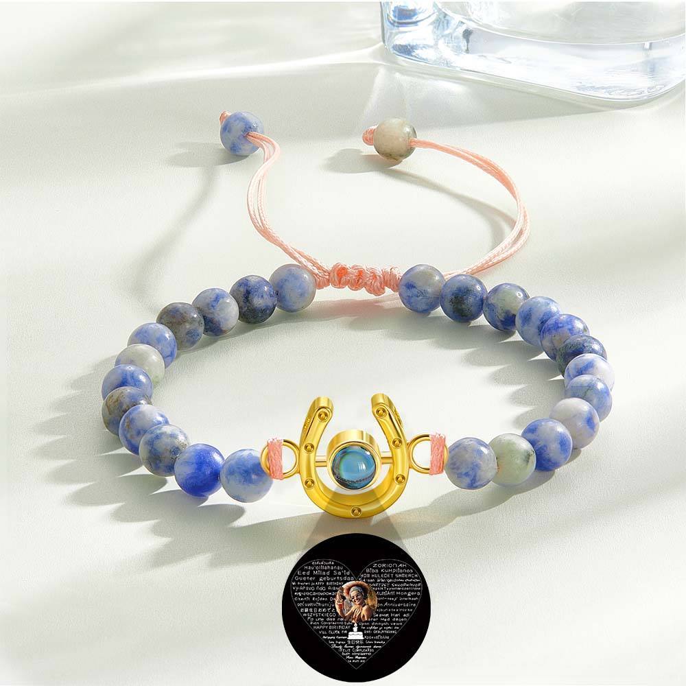 Personalized Horseshoe Charm Photo Projection Beads Bracelet Gift for Horse Lovers - soufeelmy