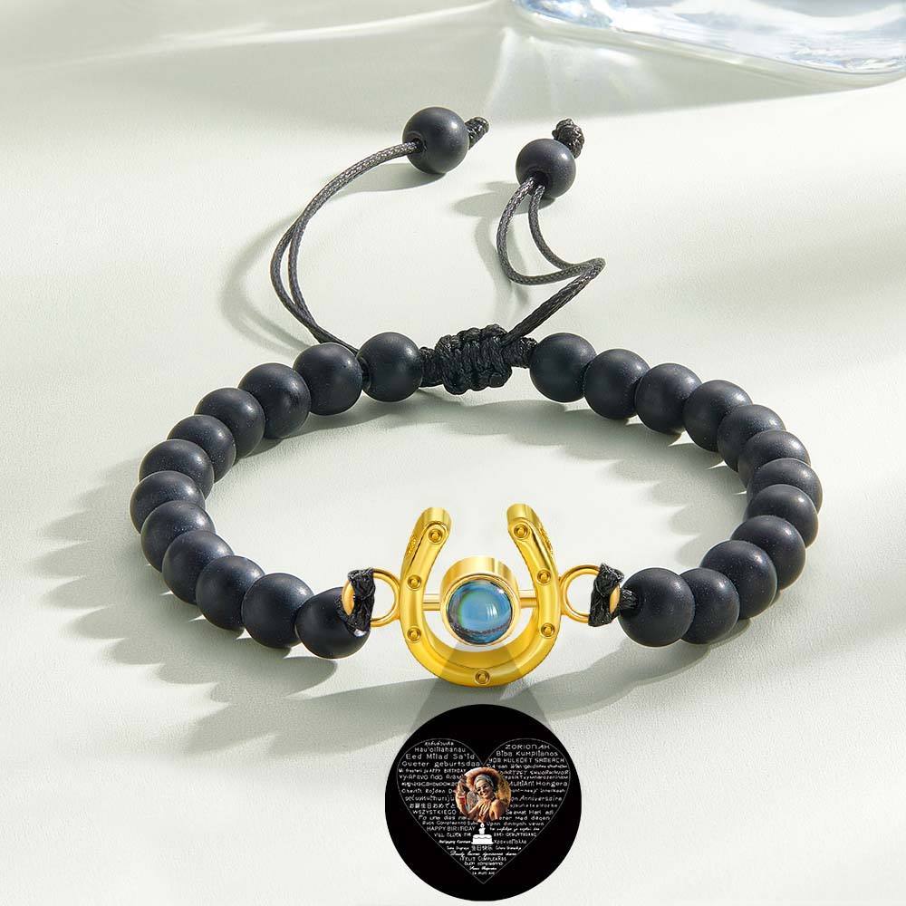 Personalized Horseshoe Charm Photo Projection Beads Bracelet Gift for Horse Lovers - soufeelmy