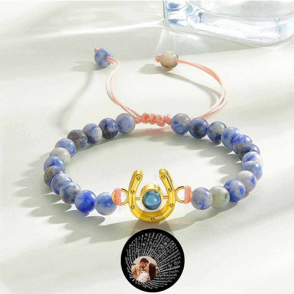 Personalized Horseshoe Charm Photo Projection Beads Bracelet Gift for Horse Lovers - soufeelmy