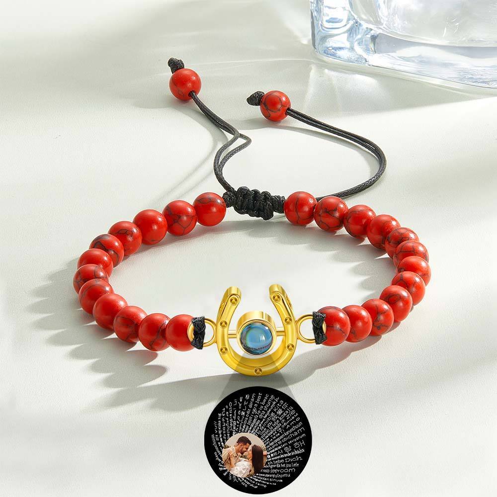 Personalized Horseshoe Charm Photo Projection Beads Bracelet Gift for Horse Lovers - soufeelmy