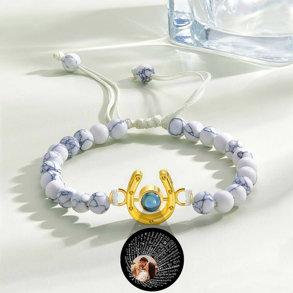 Personalized Horseshoe Charm Photo Projection Beads Bracelet Gift for Horse Lovers - soufeelmy