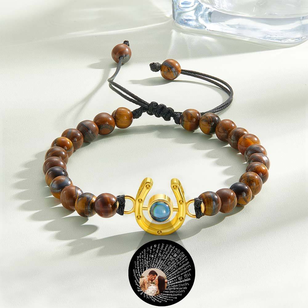 Personalized Horseshoe Charm Photo Projection Beads Bracelet Gift for Horse Lovers - soufeelmy