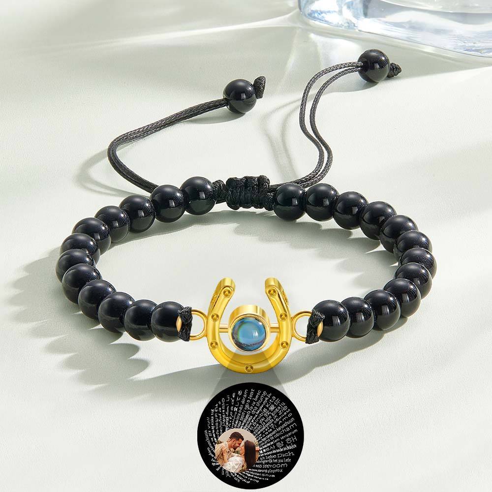 Personalized Horseshoe Charm Photo Projection Beads Bracelet Gift for Horse Lovers - soufeelmy