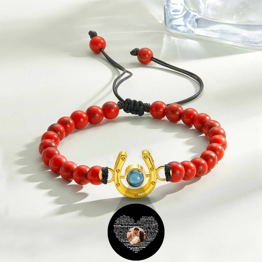 Personalized Horseshoe Charm Photo Projection Beads Bracelet Gift for Horse Lovers - soufeelmy