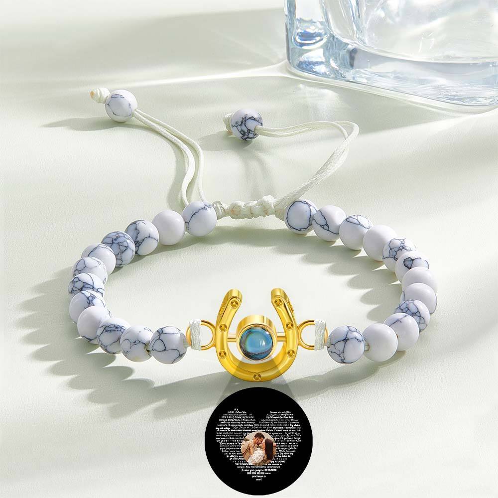 Personalized Horseshoe Charm Photo Projection Beads Bracelet Gift for Horse Lovers - soufeelmy