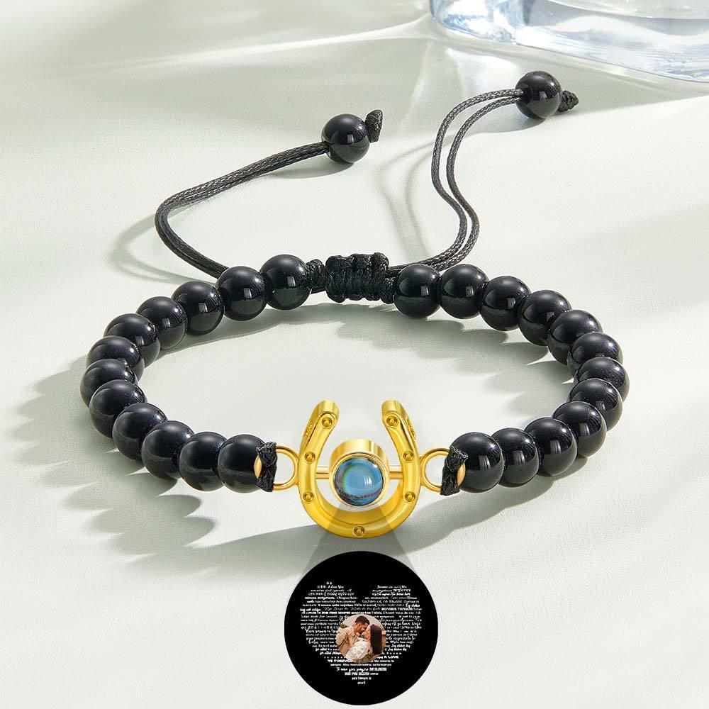 Personalized Horseshoe Charm Photo Projection Beads Bracelet Gift for Horse Lovers - soufeelmy