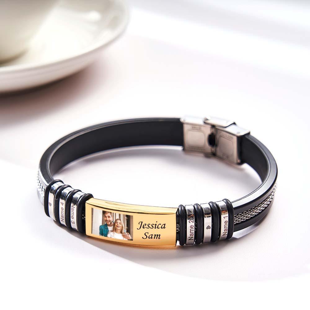 Personalized Color Photo Memory Bracelets Custom Engraved 4 Names Men's Bracelet Wristband Birthday Friendship Gift - soufeelmy