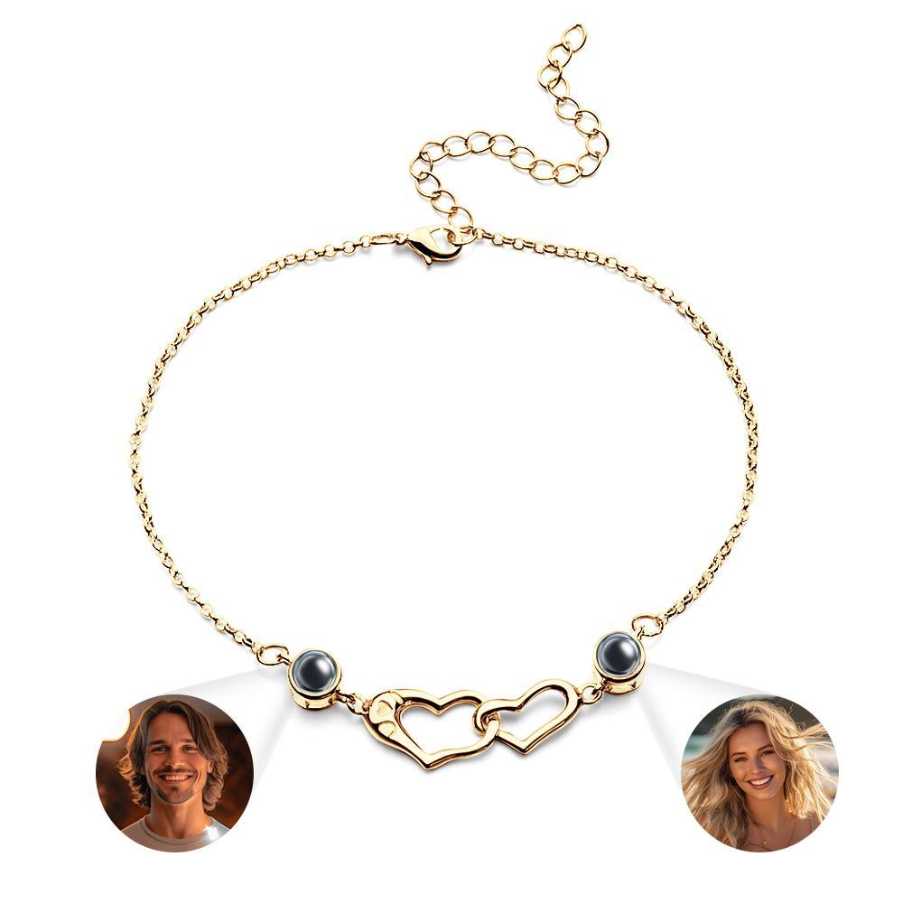 Two Heart Projection Bracelet Personalized Picture Inside Bracelet Keepsake Jewelry Trendy Best Friend Gift - soufeelmy