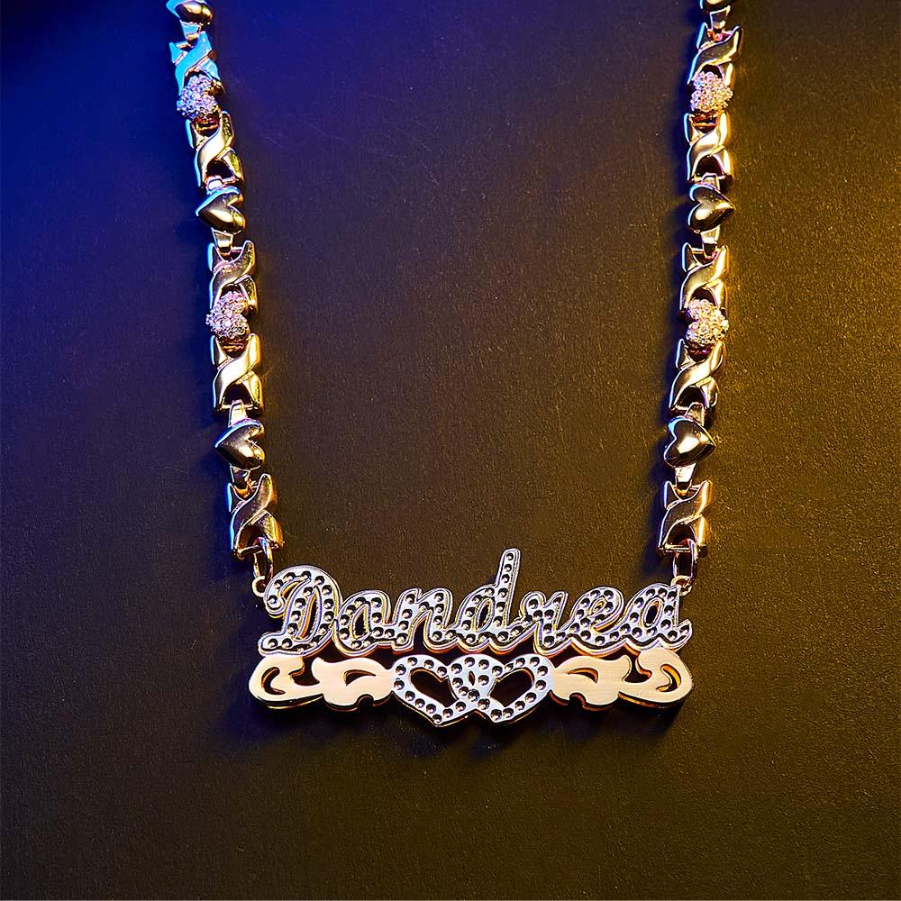 Personalized Hip Hop Name Necklace Hollow Out Heart Necklace Gifts for Men - soufeelmy