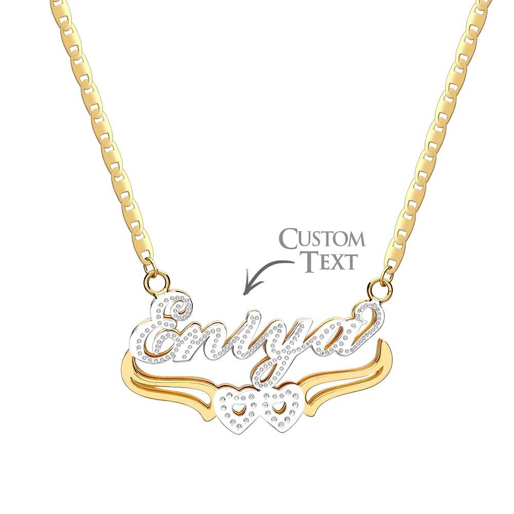 Personalized Name Necklace Double Heart Trendy Necklace Gifts for Men - soufeelmy