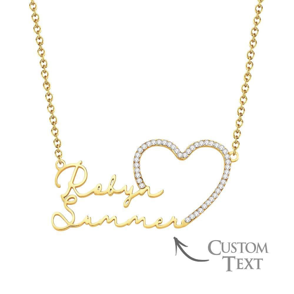 Custom Double Name Necklace Heart Iced Name Hollow Out Necklace Jewelry Gift For Her - soufeelmy