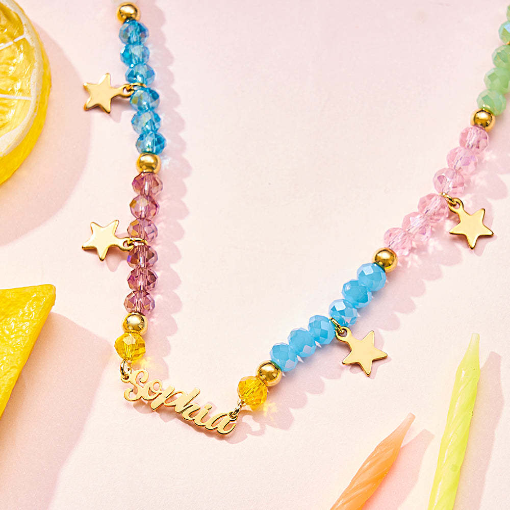 Custom Name Necklace Summer Fashion Colorful Beaded Necklace for Kids - soufeelmy