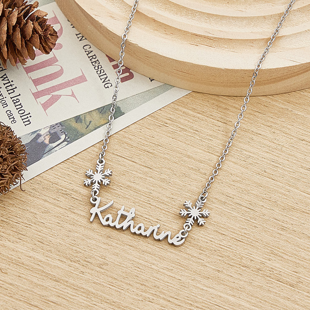Personalized Name Snowflake Necklace Engrave Necklace Christmas Gift - soufeelmy