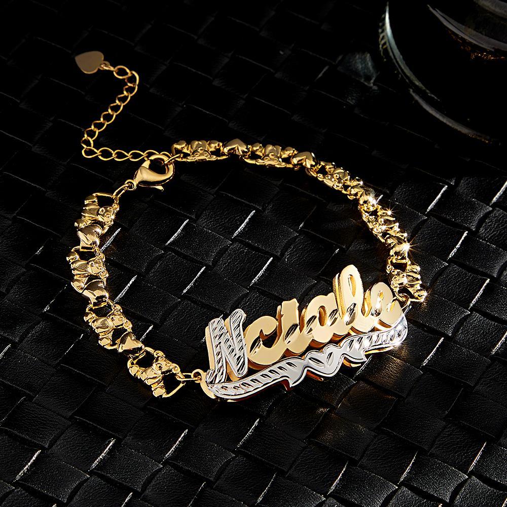 Personalized Hip Hop Name Bracelet Nameplate Love Heart Decor Fashion Bracelet Jewelry Gifts For Men - soufeelmy
