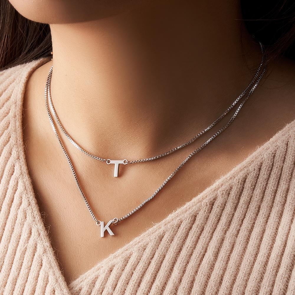 Double Chain Name Necklace Personalized Letter Necklace Initial Gift Necklace Gift For Women - soufeelmy