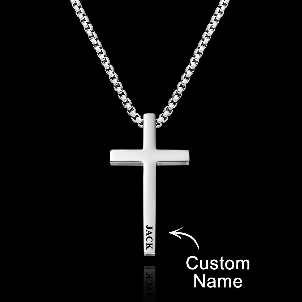 Custom Cross Necklace Engraved Necklace Men's Punk Pendant Necklace Baptism Christian Bible Verse Gifts Gift For Him - soufeelmy