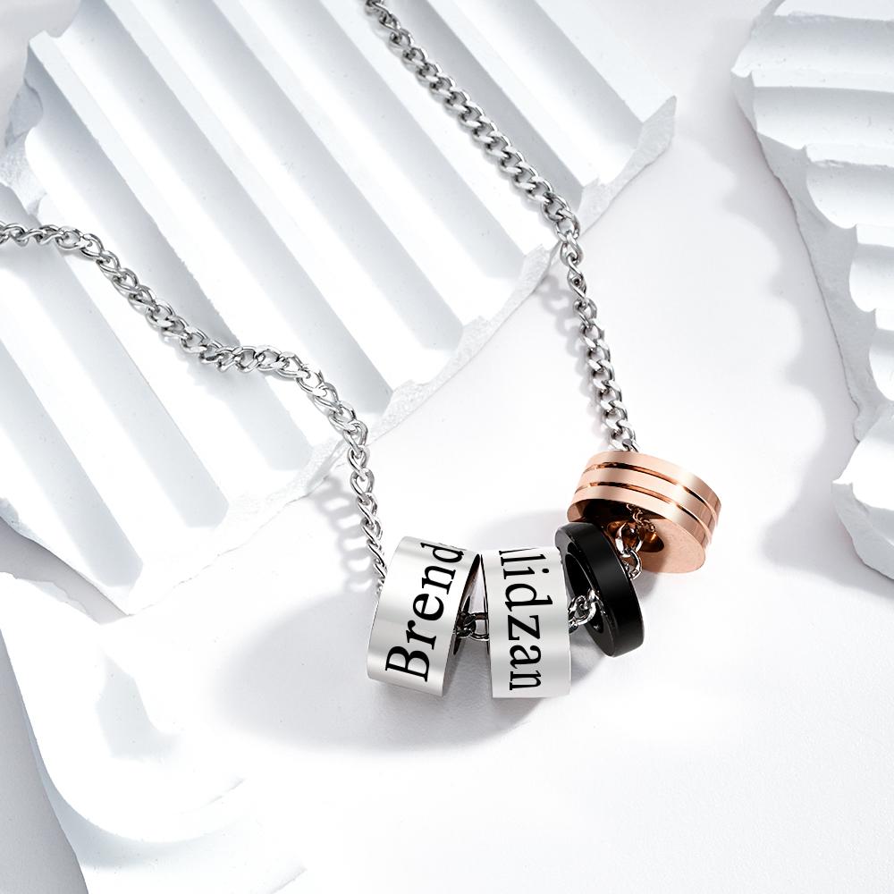 Personalized Engraved Circle Bead Necklace Custom Name Charm Men's Necklace - soufeelmy