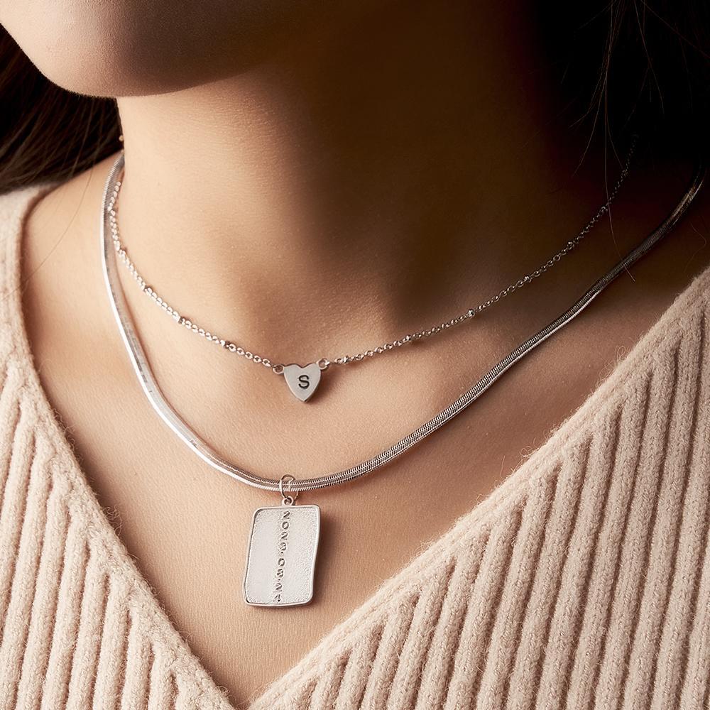 Layered Custom Letter Necklace Personalized Date Necklace Anniversary Gifts for Women - soufeelmy