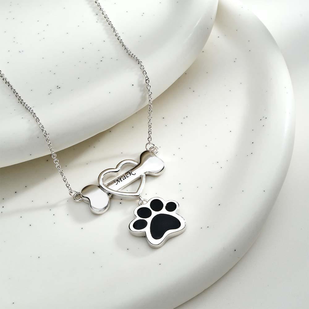 Engravable Pet Paw Theme Necklace Bone Pendant Jewelry For Pet Lovers - soufeelmy