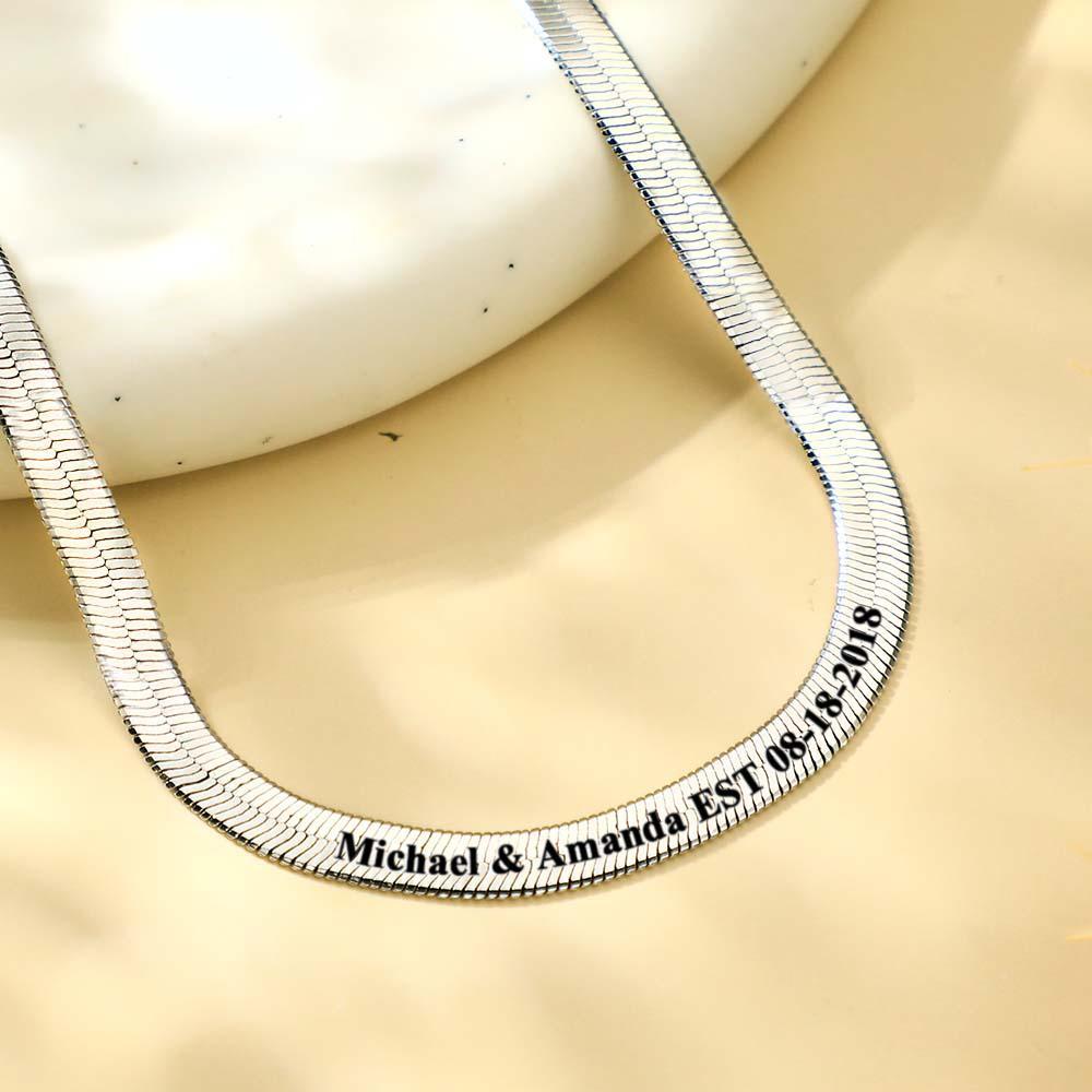 Personalized Engravable Herringbone Chain Necklace Custom Necklace with Personalized Text Gift for Her - soufeelmy